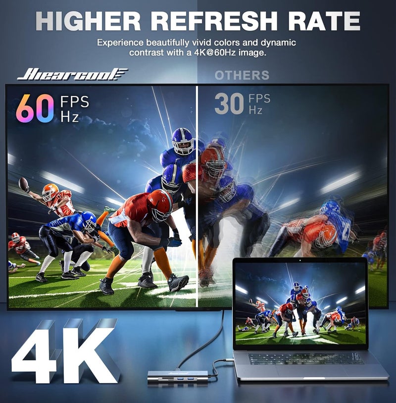 Hiearcool محور USB C إيثرنت 8 في 1، محول متعدد المنافذ USB-C إلى HDMI بدقة 4K@60Hz مع RJ45 بسرعة 1Gbps، شحن PD بقوة 100W، 3 منافذ USB 3.0، SD/TF، متوافق مع MacBook Pro/Air، Dell، Lenovo لابتوبات - Image 2